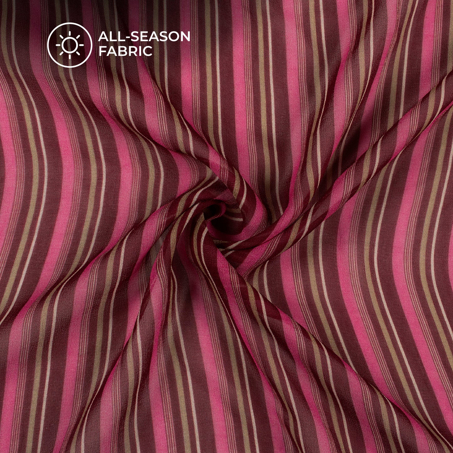 Dark Brown And Pink Stripes Digital Print Pure Georgette Fabric