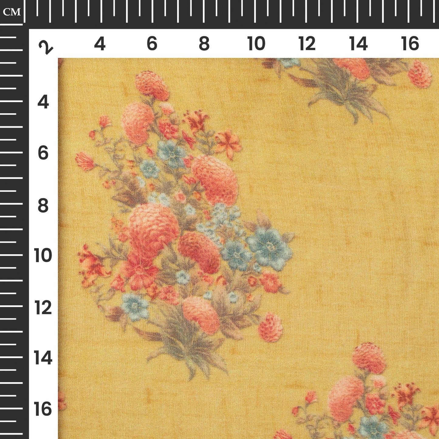 Flaxen Yellow And Peach Floral Digital Print Pure Georgette Fabric