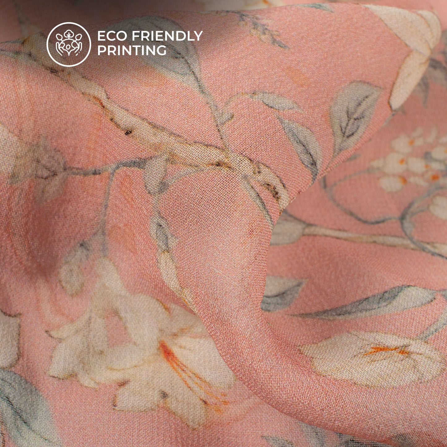 Blush Pink And Beige Floral Digital Print Pure Georgette Fabric