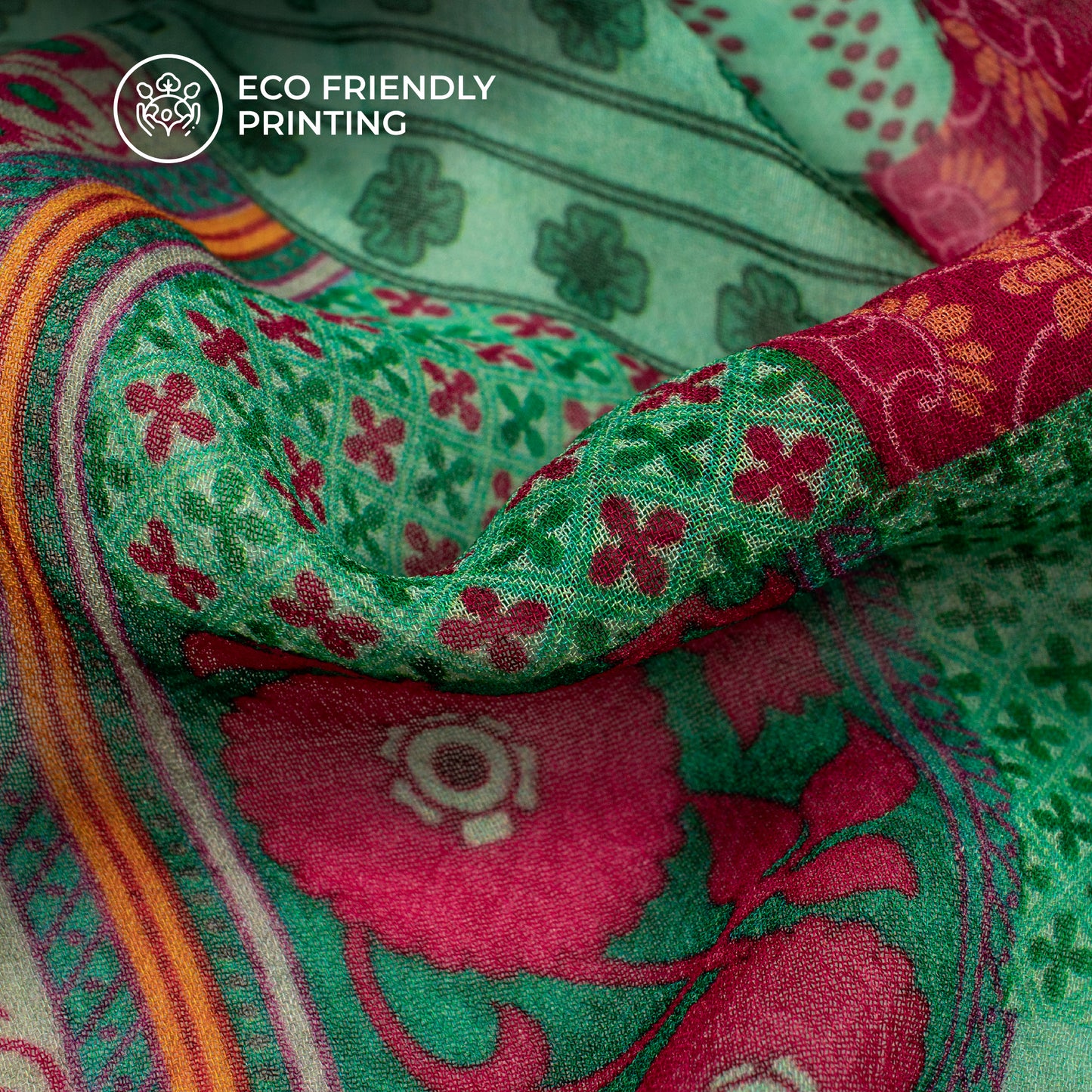 Magenta Pink And Green Patch Digital Print Pure Georgette Fabric