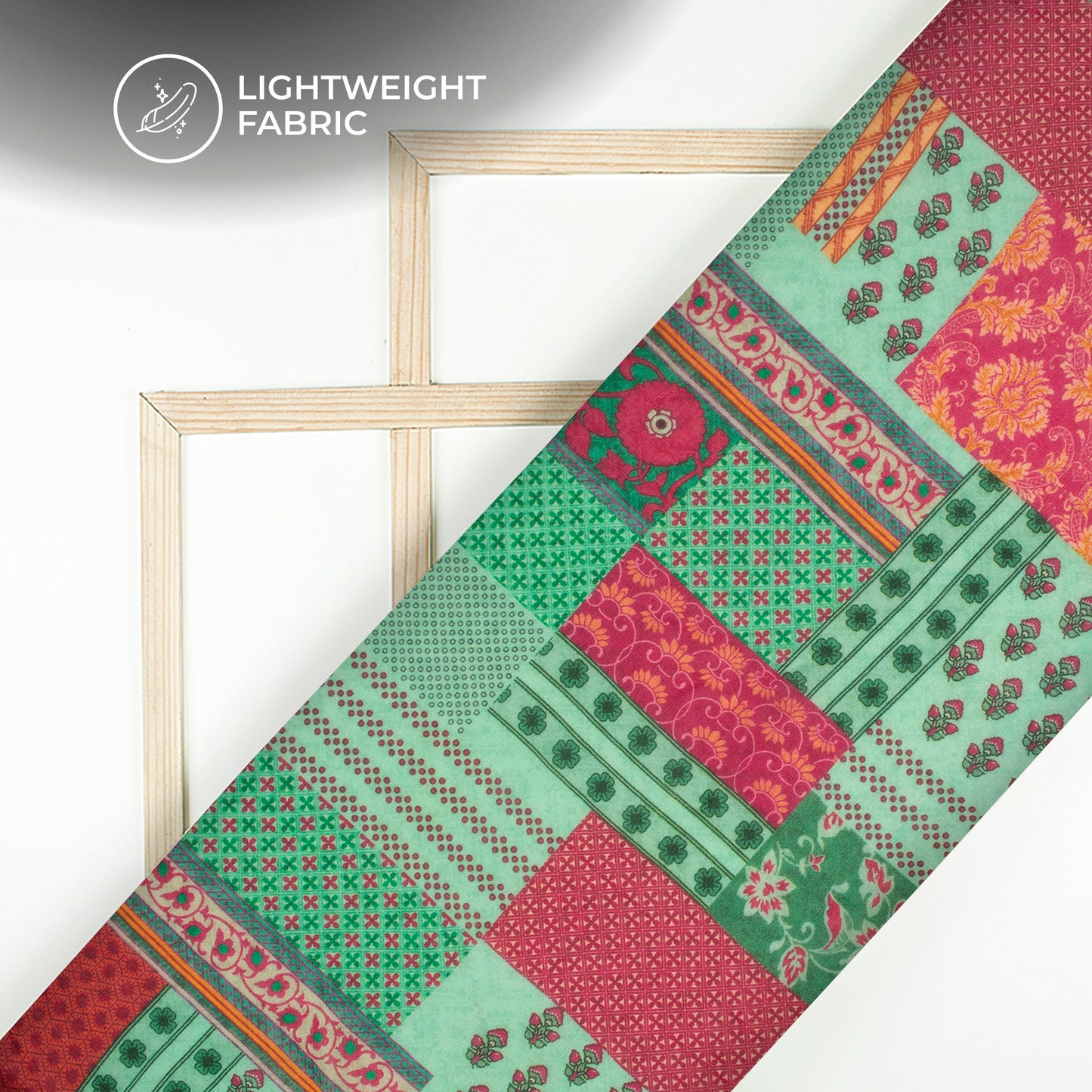 Magenta Pink And Green Patch Digital Print Pure Georgette Fabric