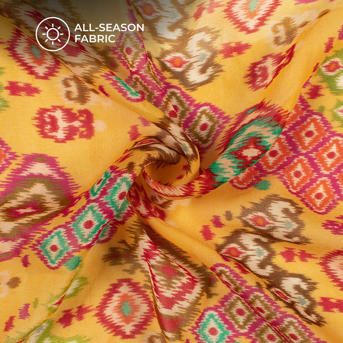 Magenta Pink And Yellow Quirky Digital Print Pure Georgette Fabric