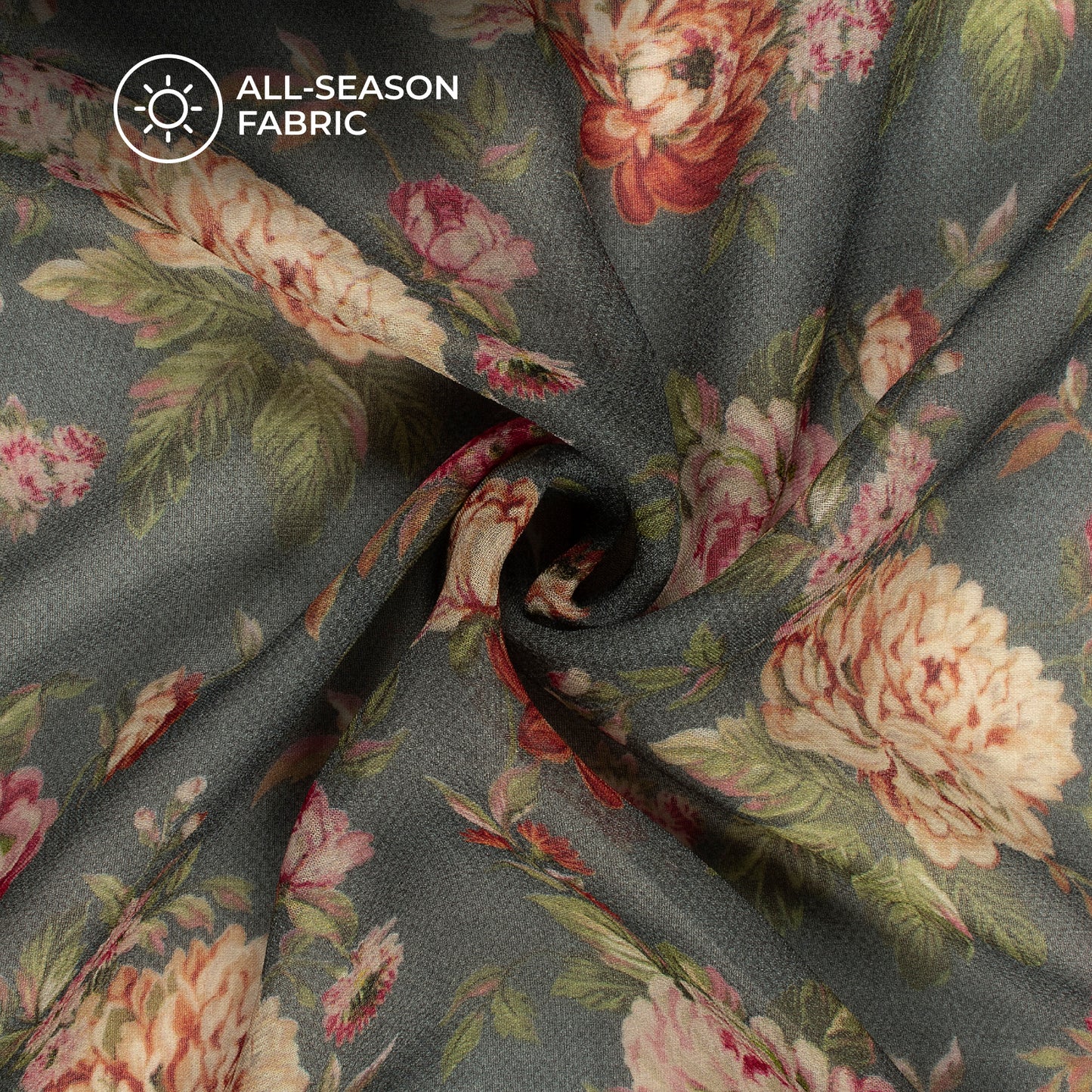 Anchor Grey And Pink Floral Digital Print Pure Georgette Fabric