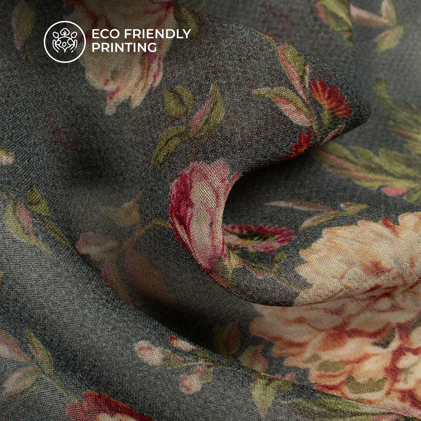 Anchor Grey And Pink Floral Digital Print Pure Georgette Fabric