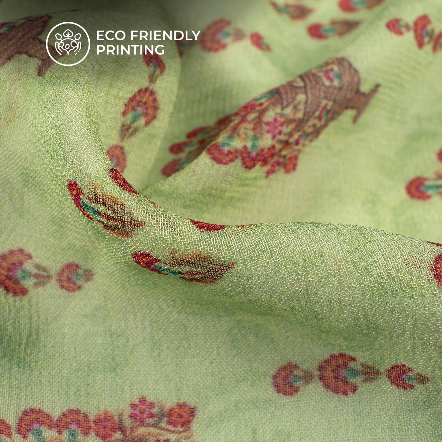 Tea Green And Orange Floral Digital Print Pure Georgette Fabric
