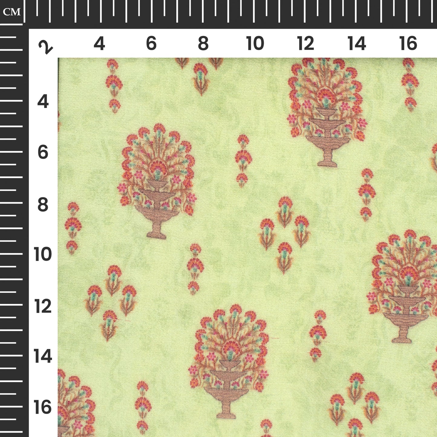 Tea Green And Orange Floral Digital Print Pure Georgette Fabric