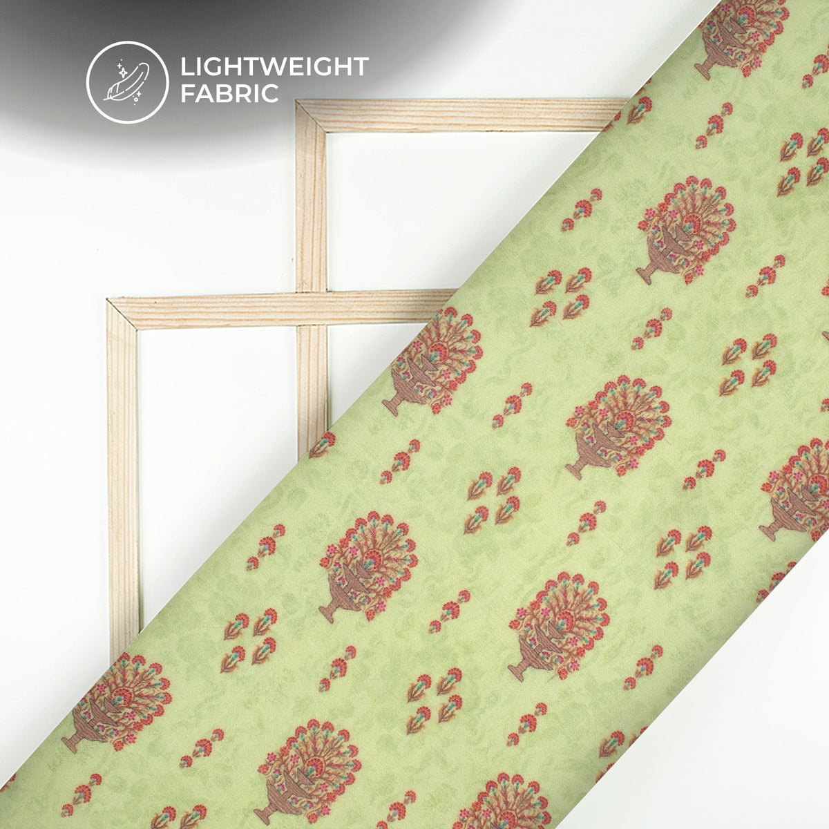 Tea Green And Orange Floral Digital Print Pure Georgette Fabric