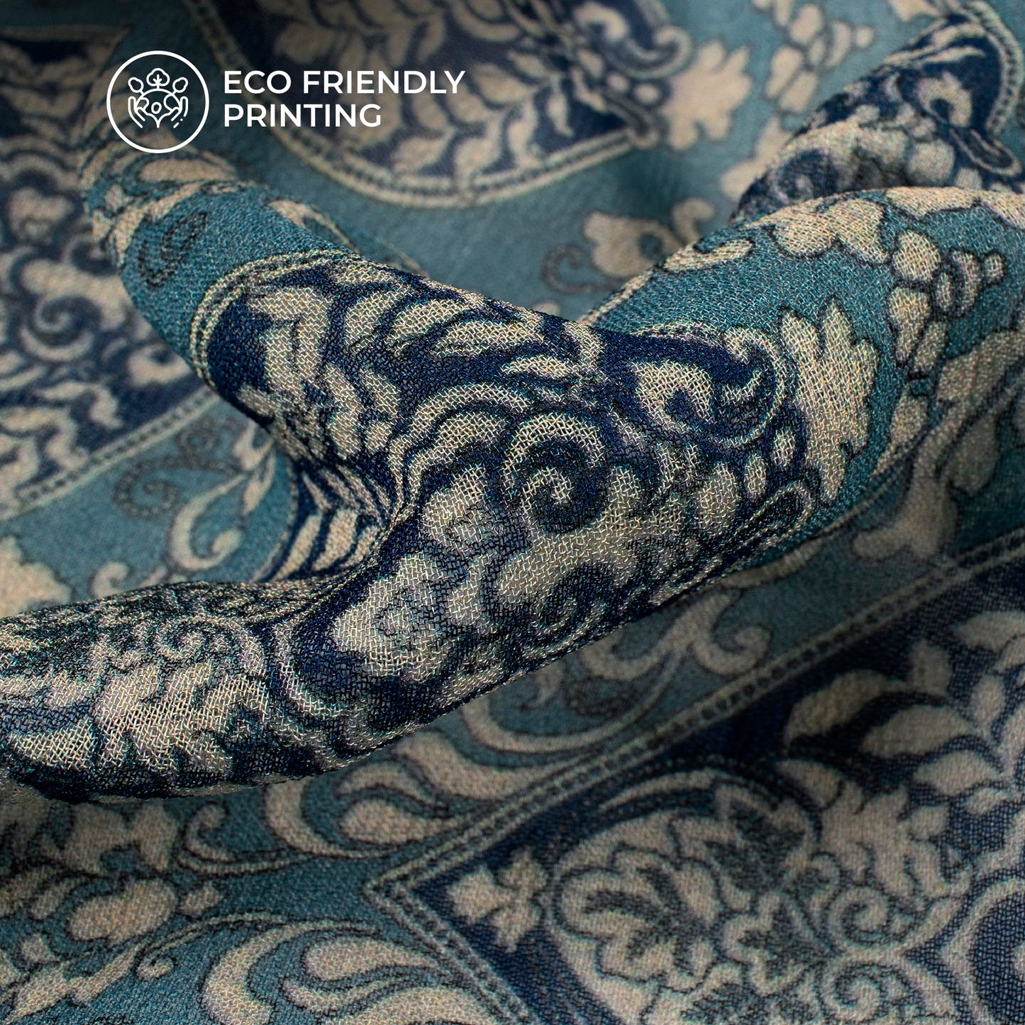Air Force Blue And Beige Traditional Digital Print Pure Georgette Fabric