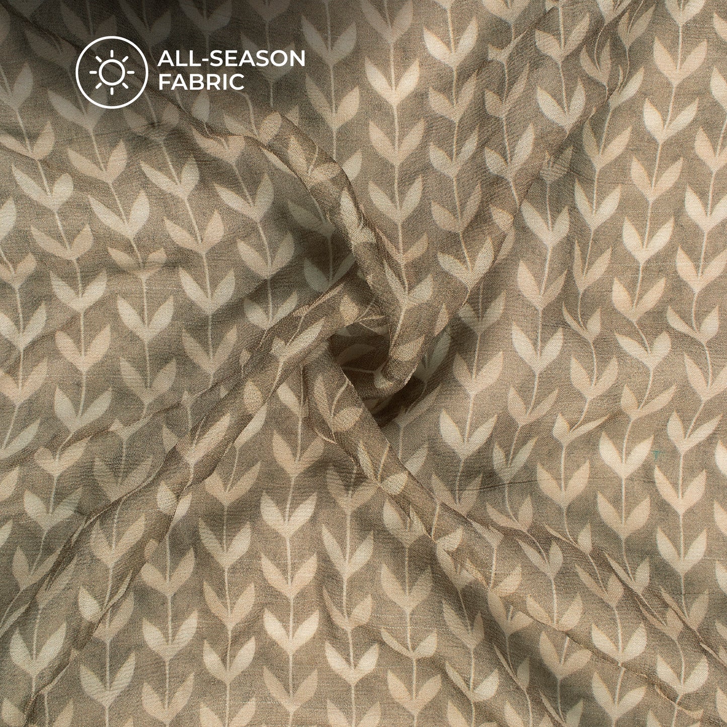 Khaki Brown And Beige Leaf Digital Print Pure Georgette Fabric