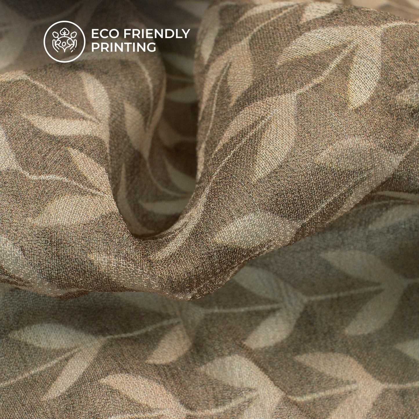 Khaki Brown And Beige Leaf Digital Print Pure Georgette Fabric