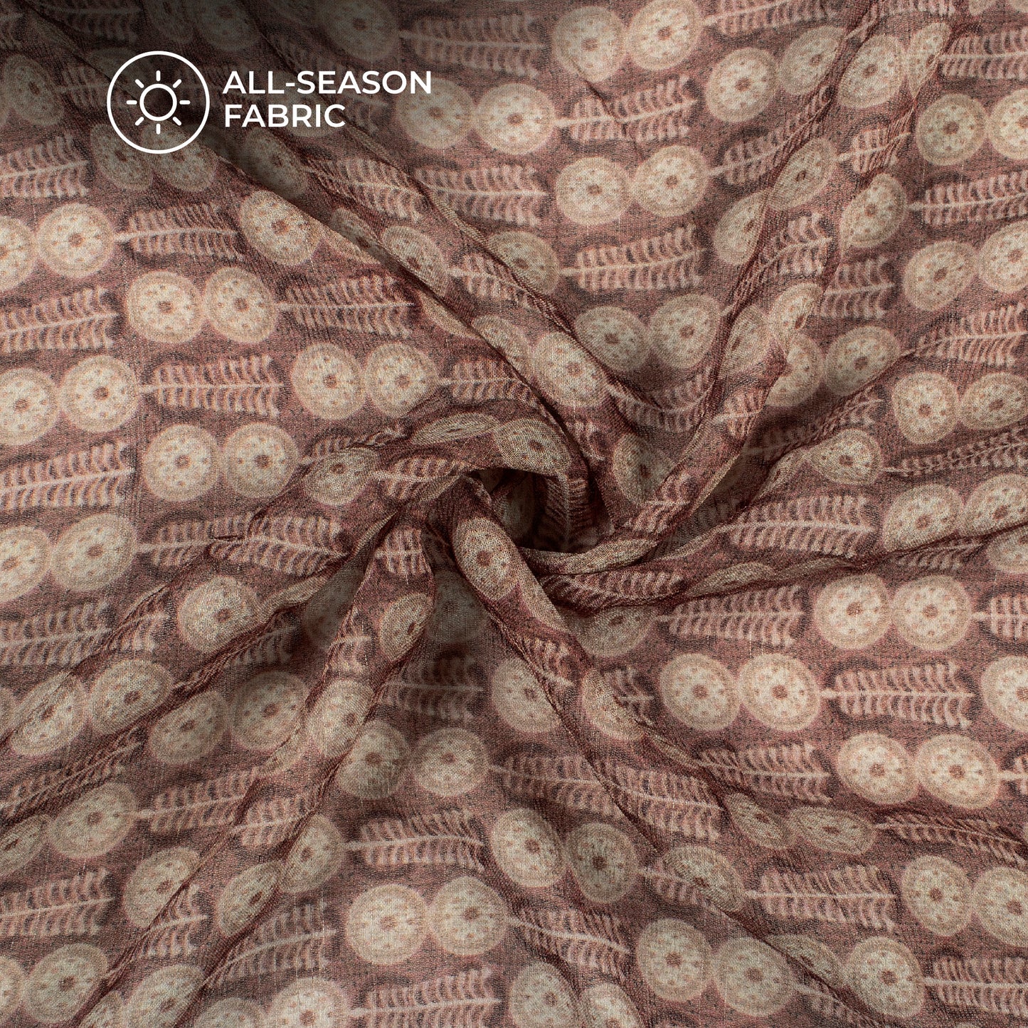 Redwood And Beige Geometric Digital Print Pure Georgette Fabric