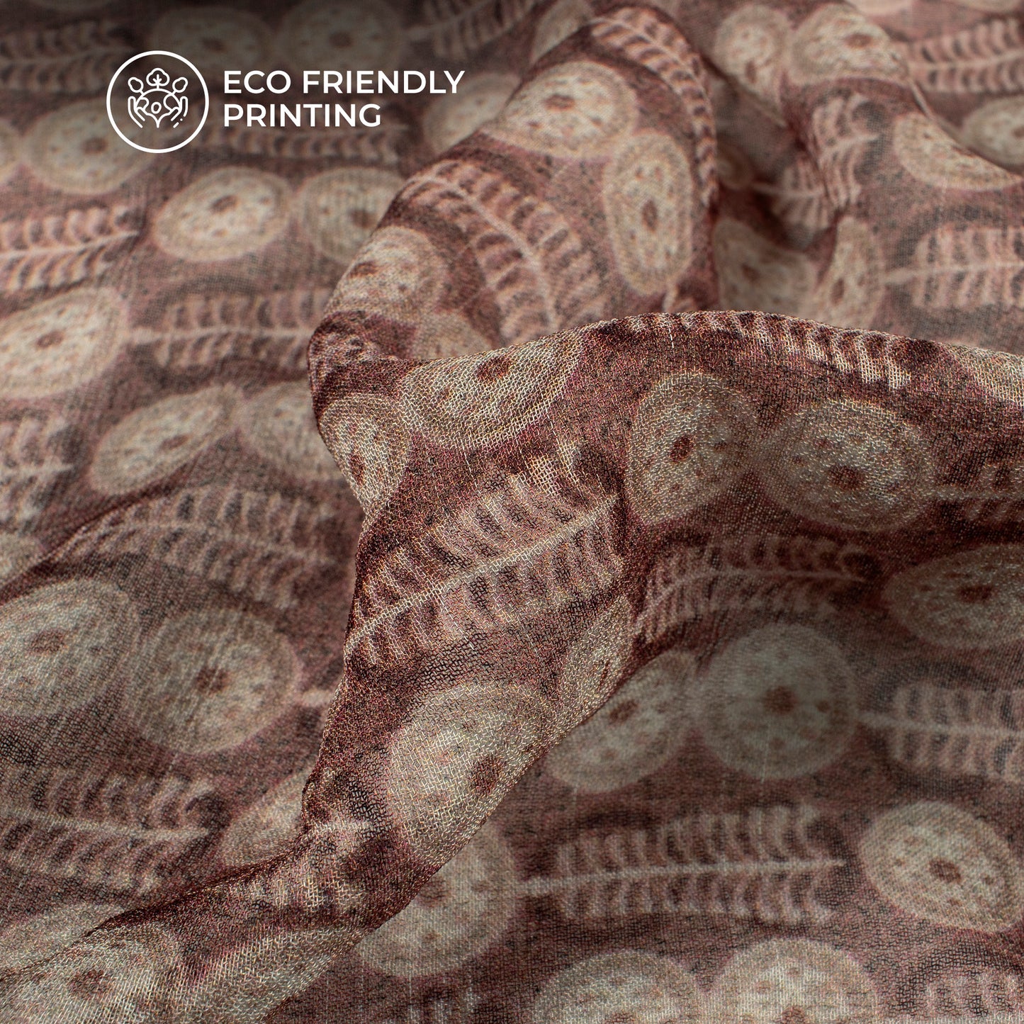 Redwood And Beige Geometric Digital Print Pure Georgette Fabric