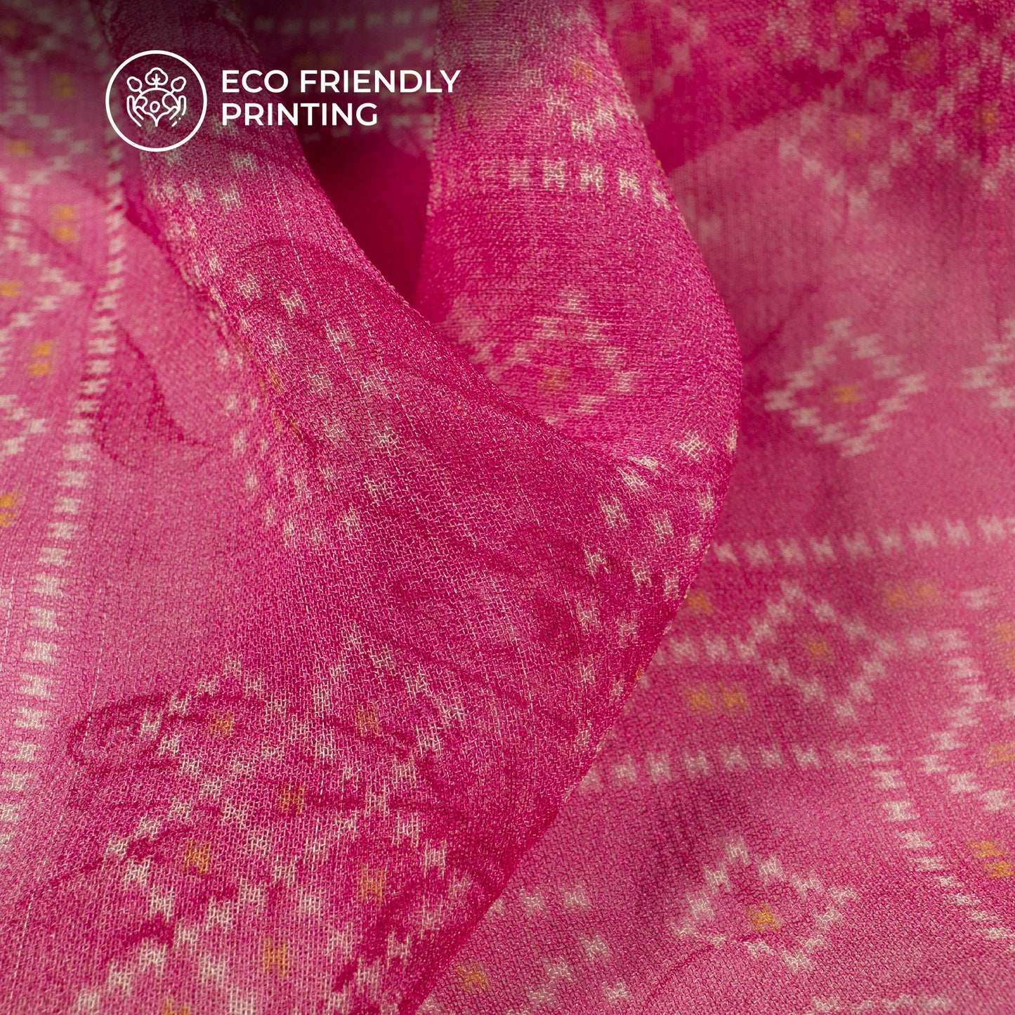 Hot Pink And White Bandhanii Digital Print Pure Georgette Fabric