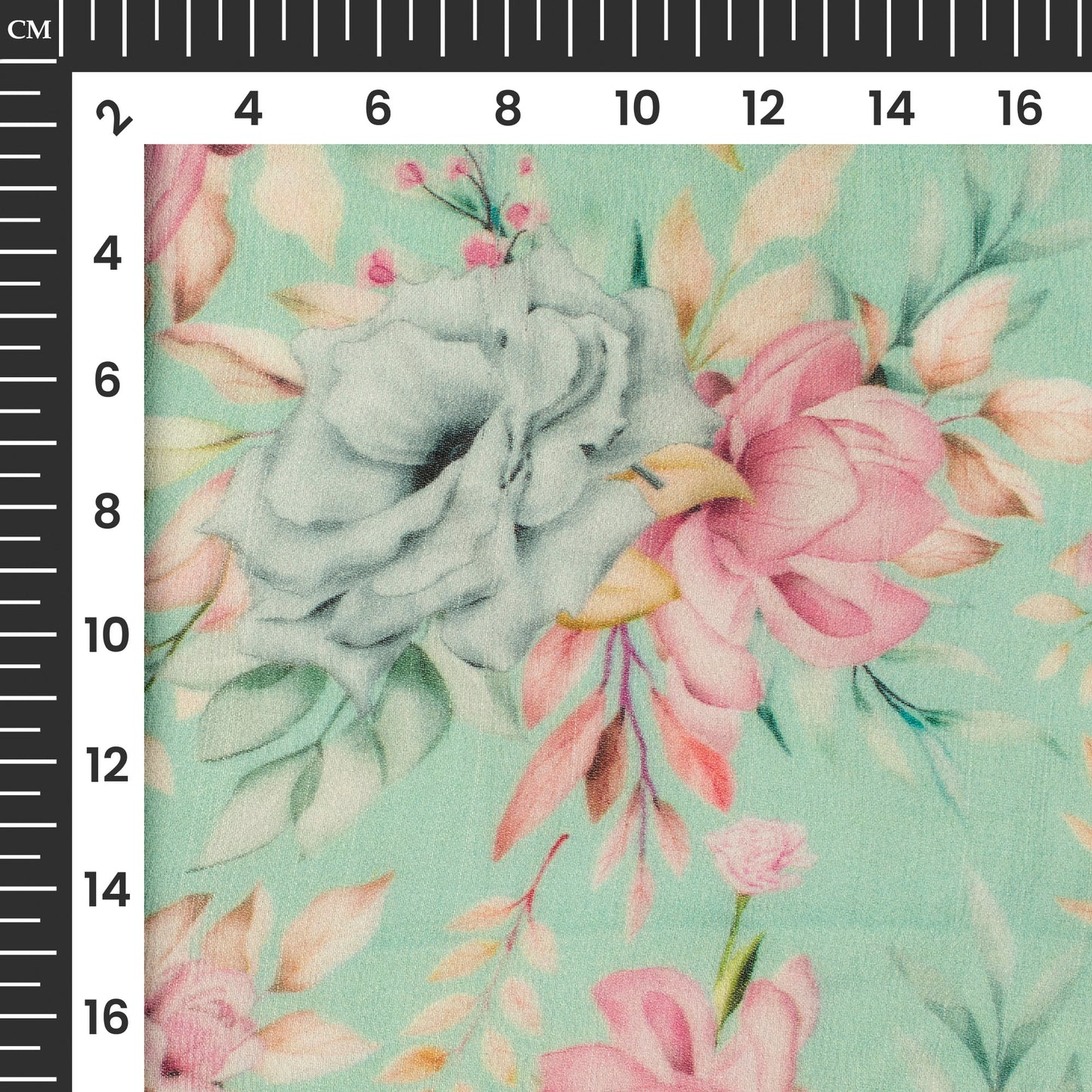 Mint Green And Pink Floral Digital Print Pure Georgette Fabric