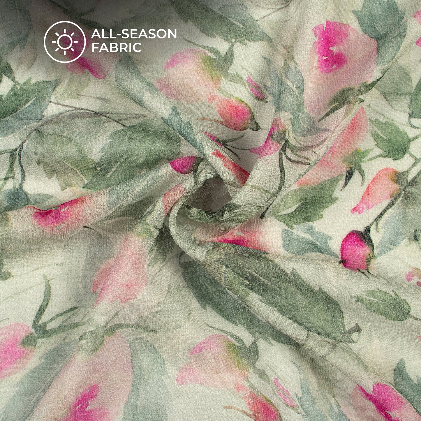 Tea Green And Pink Floral Digital Print Pure Georgette Fabric