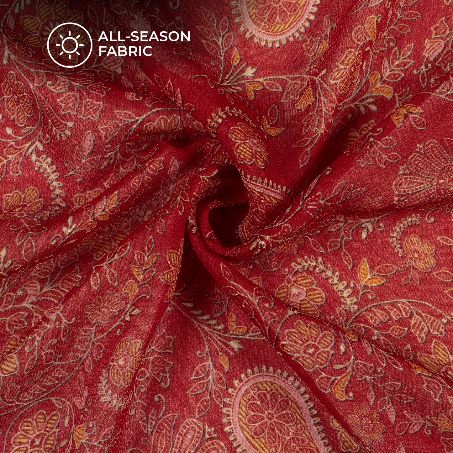 Red And Yellow Paisley Digital Print Pure Georgette Fabric