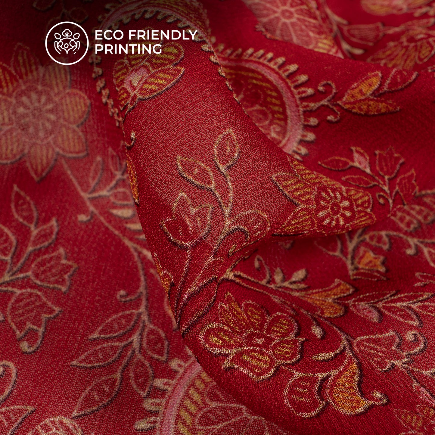 Red And Yellow Paisley Digital Print Pure Georgette Fabric
