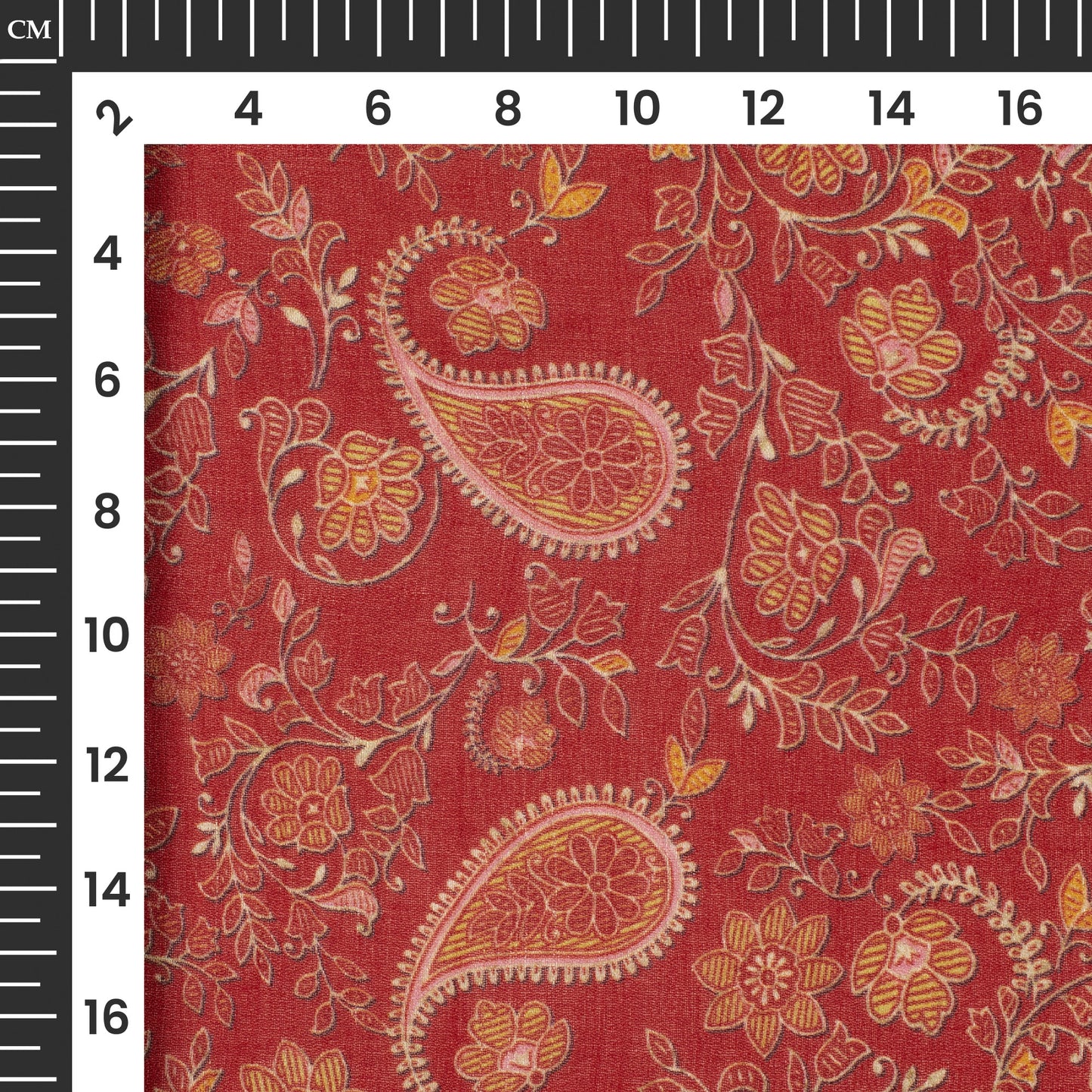 Red And Yellow Paisley Digital Print Pure Georgette Fabric