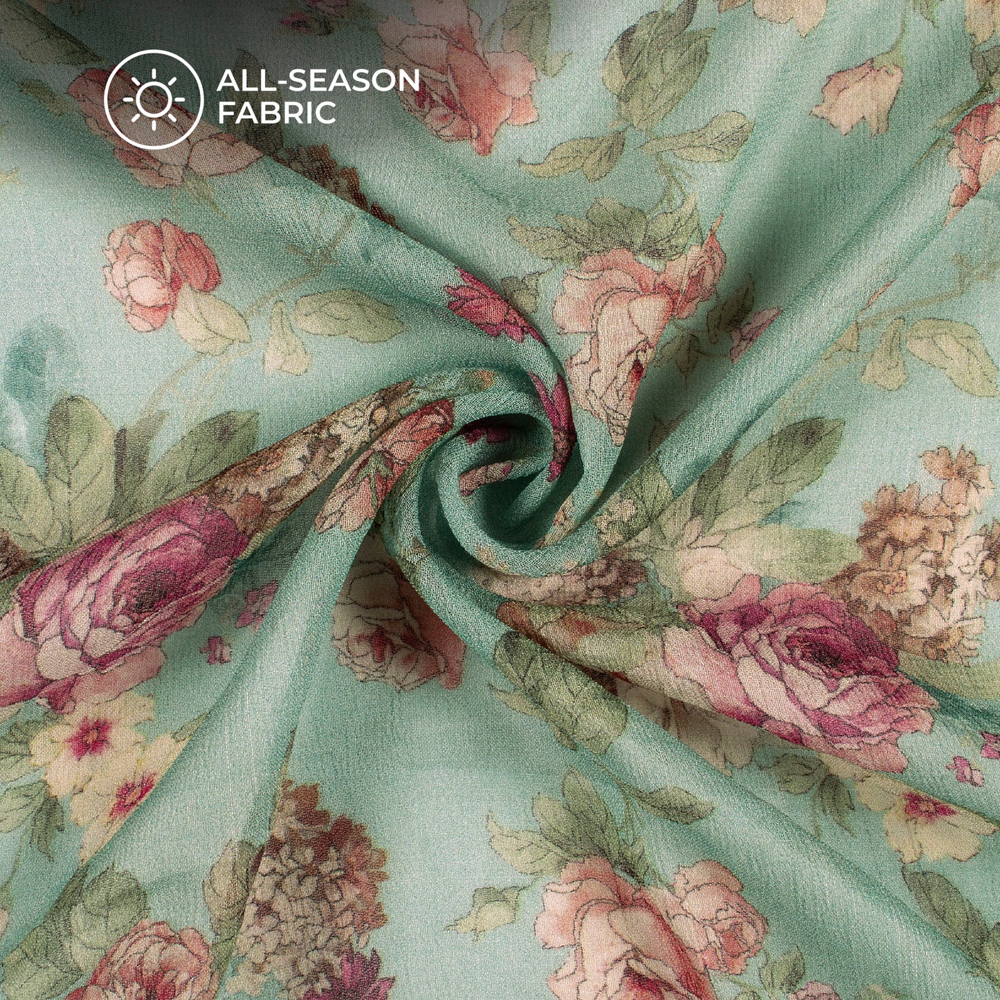 Light Blue And Peach Floral Digital Print Pure Georgette Fabric
