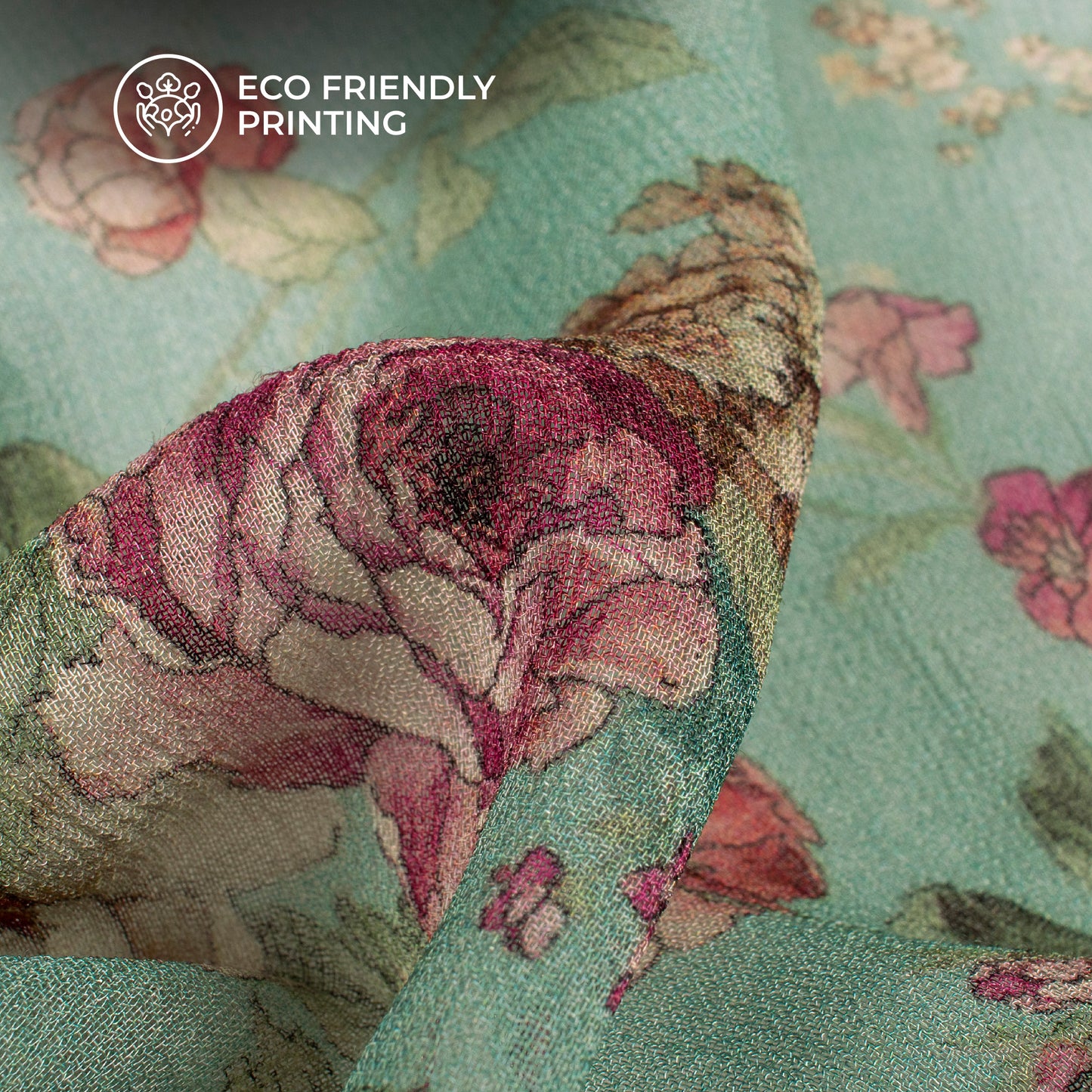 Light Blue And Peach Floral Digital Print Pure Georgette Fabric
