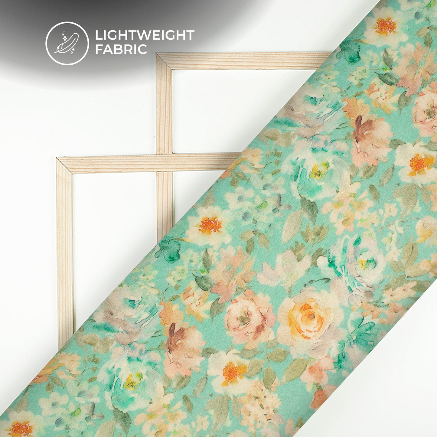 Turquoise Blue And Beige Floral Digital Print Pure Georgette Fabric