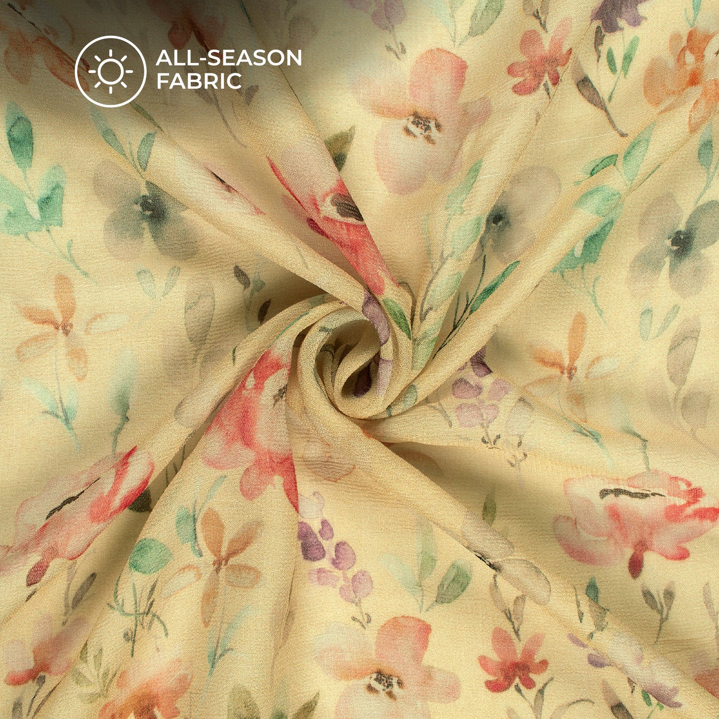Salmon Pink And Cream Floral Digital Print Pure Georgette Fabric