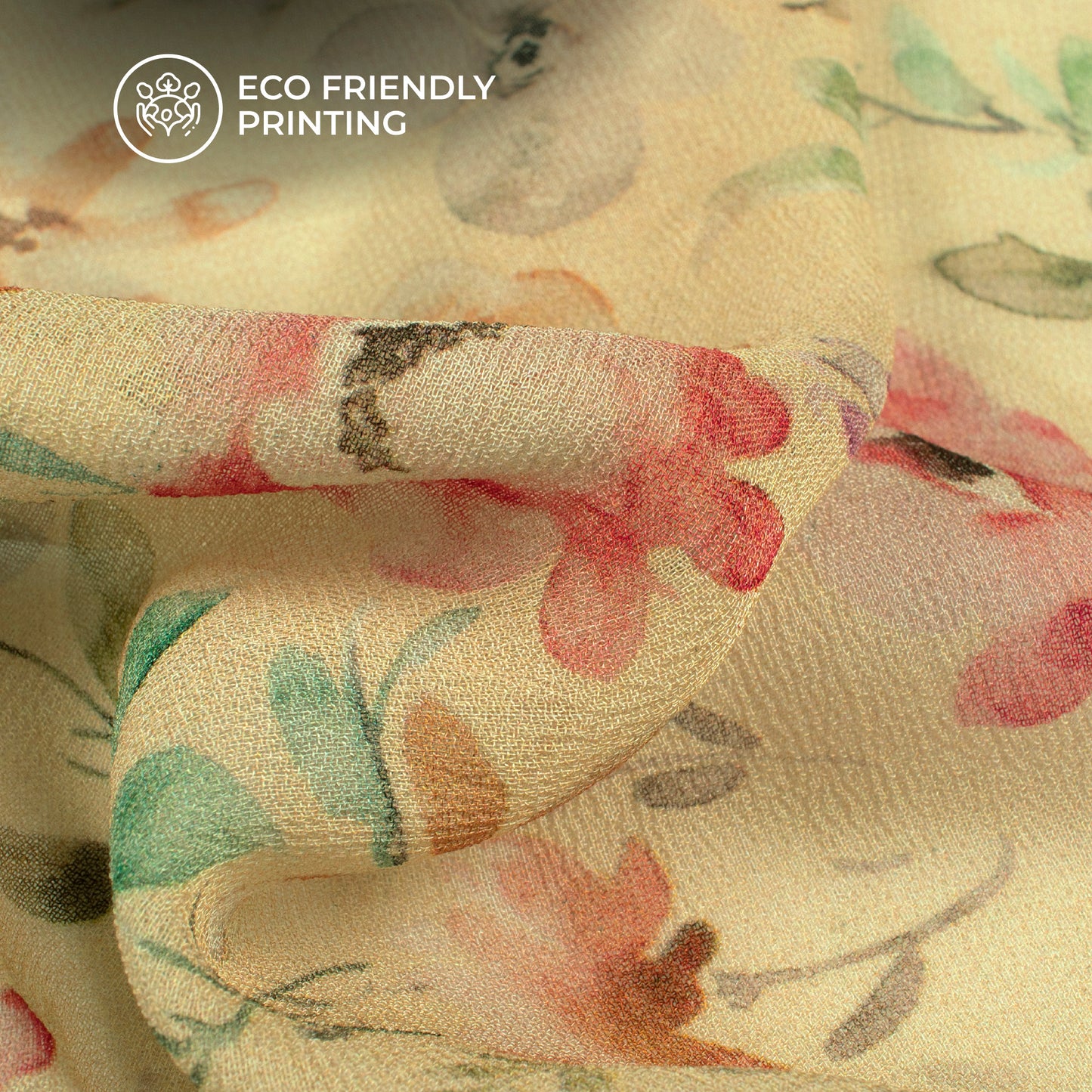 Salmon Pink And Cream Floral Digital Print Pure Georgette Fabric