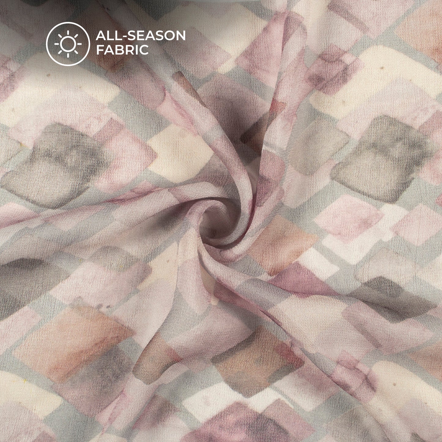 Hippi Pink And Grey Geometric Digital Print Pure Georgette Fabric