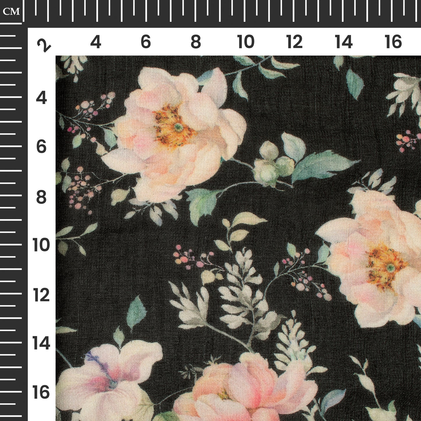 Oyster Beige And Black Floral Digital Print Pure Georgette Fabric