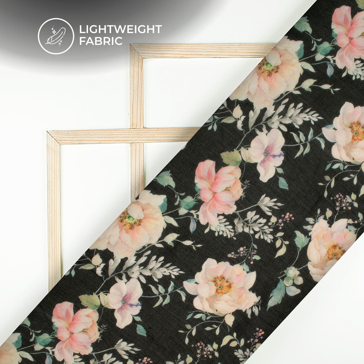 Oyster Beige And Black Floral Digital Print Pure Georgette Fabric