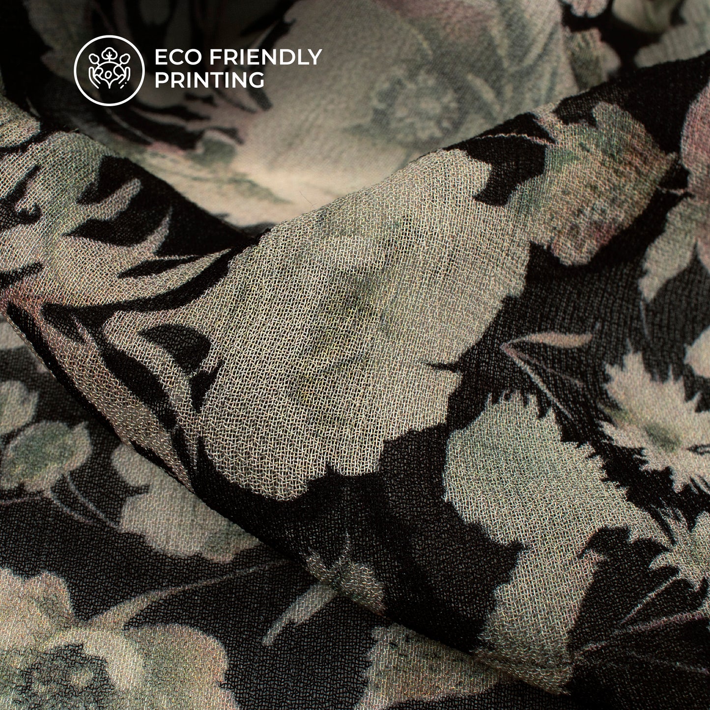 Ivory Cream And Black Floral Digital Print Pure Georgette Fabric