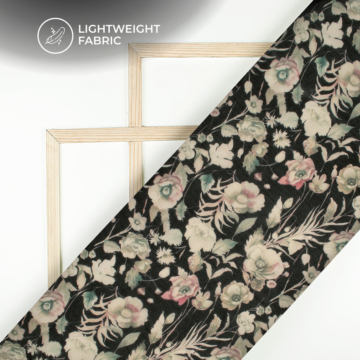 Ivory Cream And Black Floral Digital Print Pure Georgette Fabric