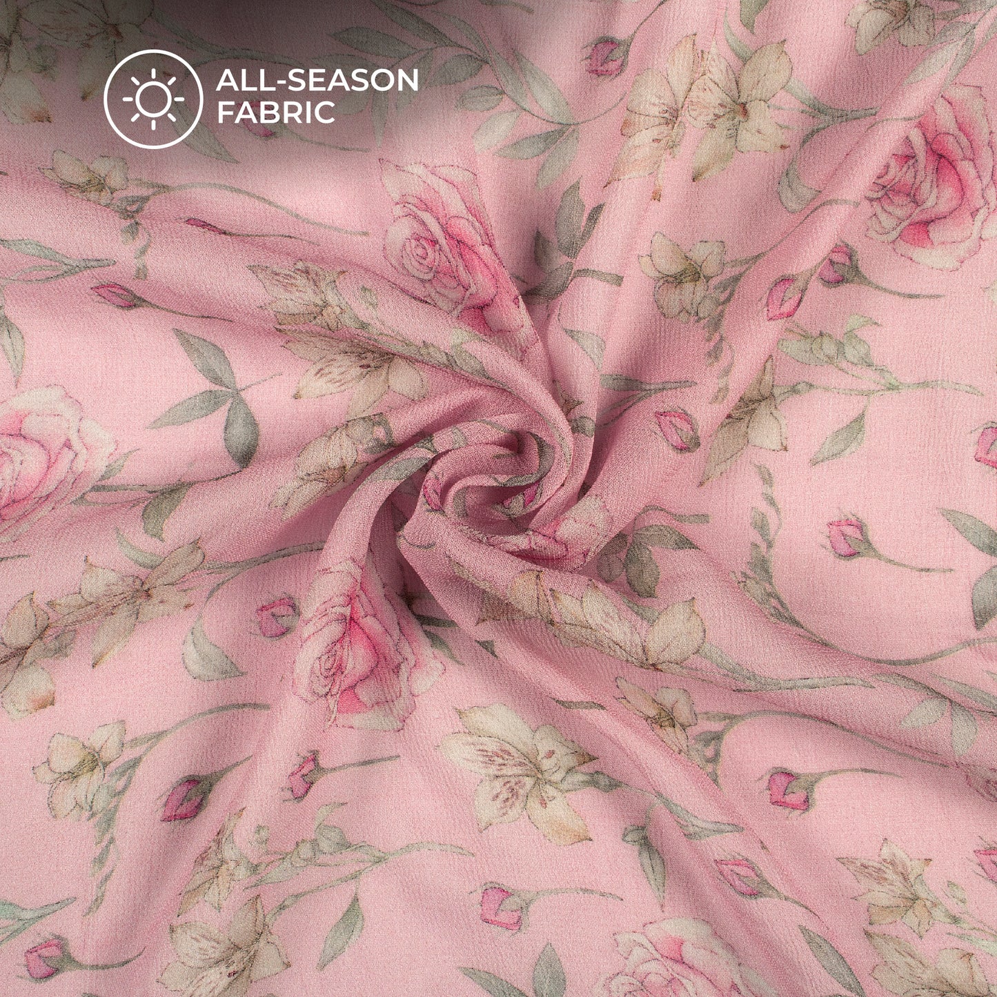 Lace Pink And Green Floral Digital Print Pure Georgette Fabric