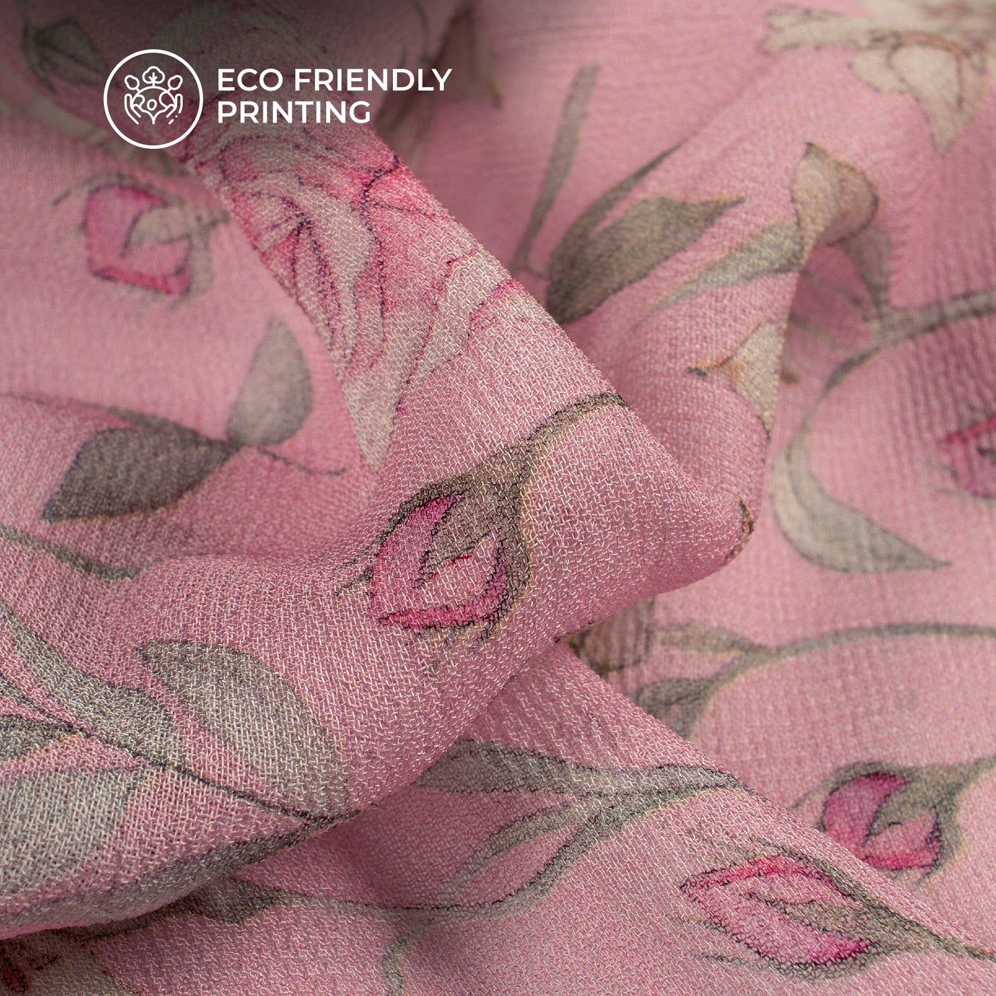 Lace Pink And Green Floral Digital Print Pure Georgette Fabric