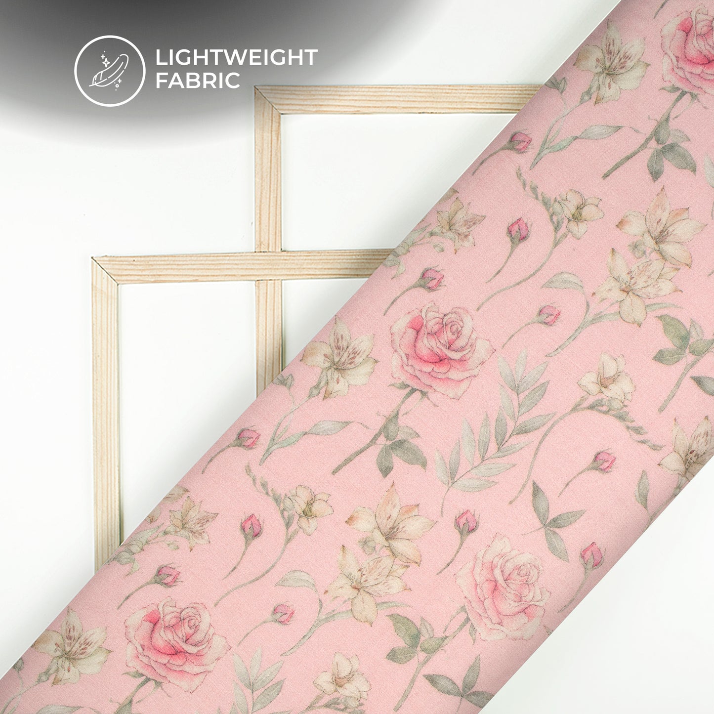Lace Pink And Green Floral Digital Print Pure Georgette Fabric