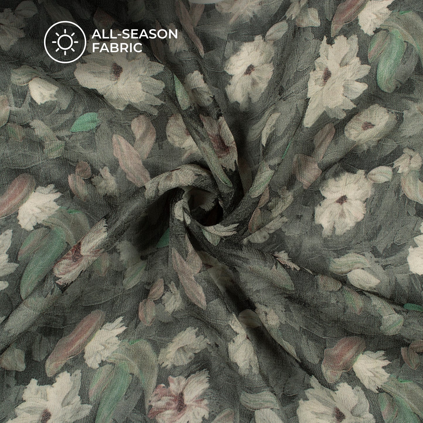 Rhino Grey And Beige Floral Digital Print Pure Georgette Fabric