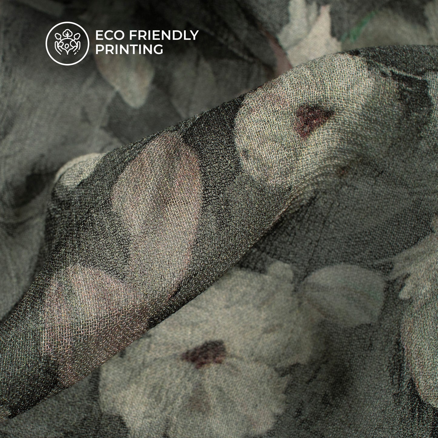 Rhino Grey And Beige Floral Digital Print Pure Georgette Fabric