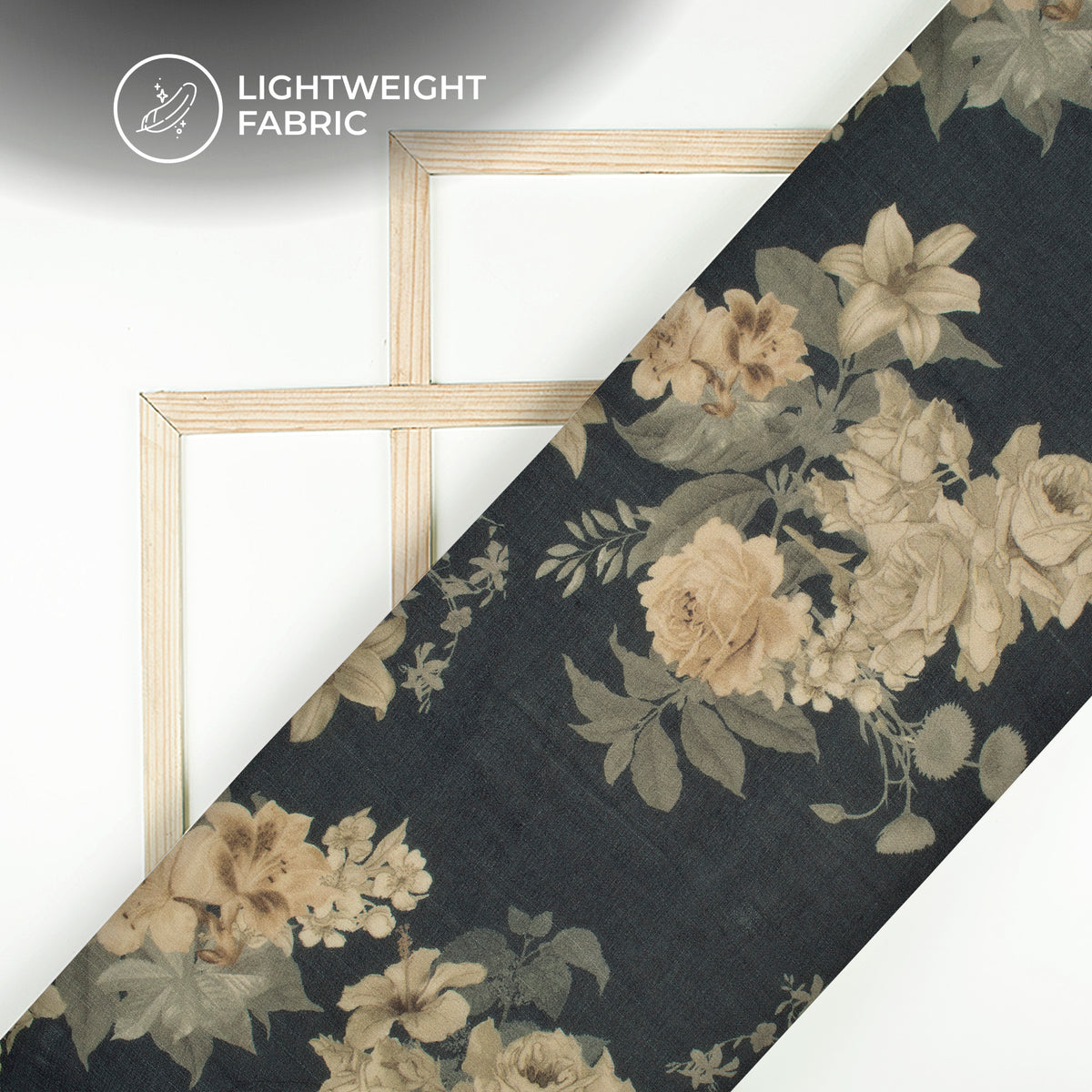 Dark Teal Blue And Beige Floral Digital Print Pure Georgette Fabric