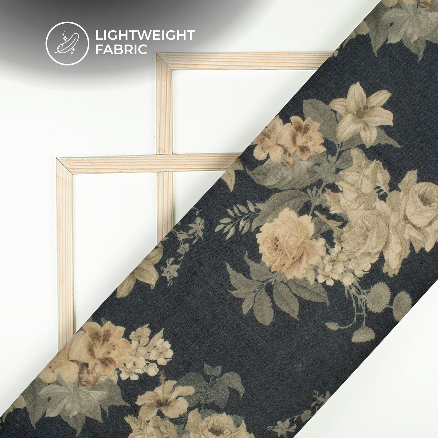 Dark Teal Blue And Beige Floral Digital Print Pure Georgette Fabric