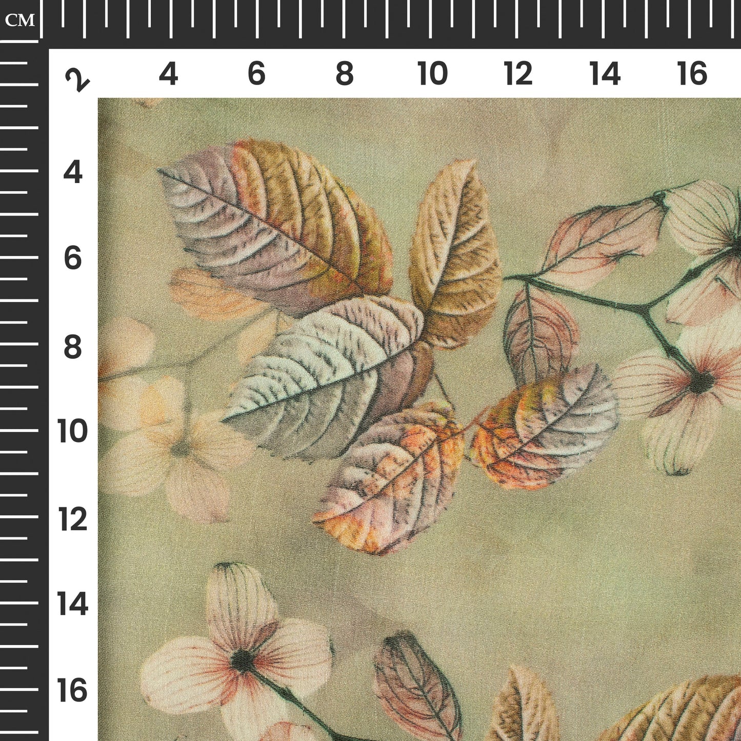 Sage Green And Yellow Leaf Digital Print Pure Georgette Fabric