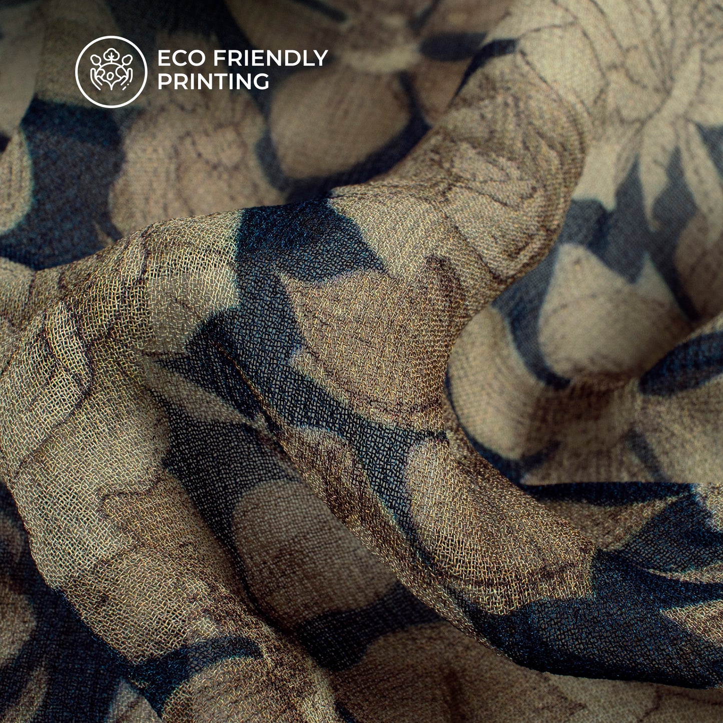 Navy Blue And Beige Floral Digital Print Pure Georgette Fabric