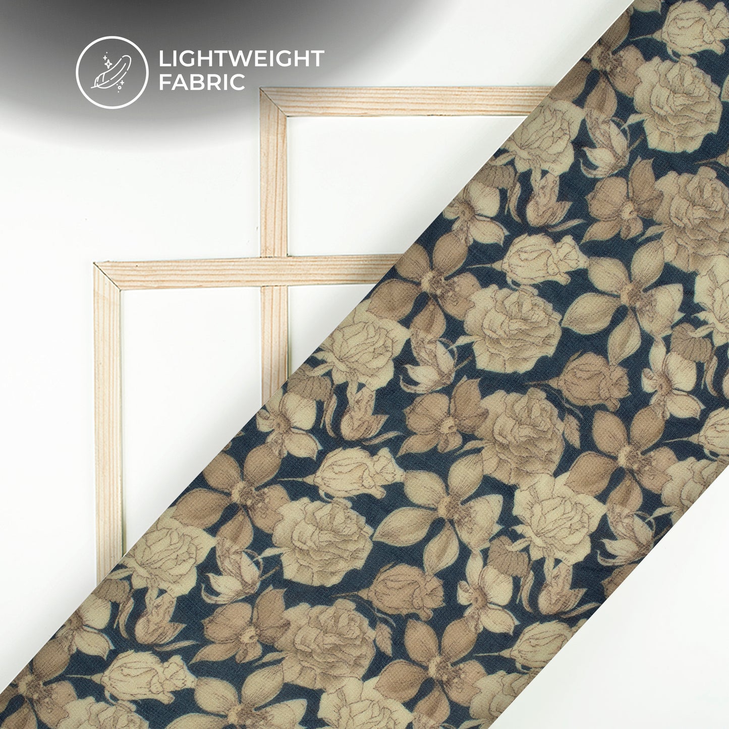 Navy Blue And Beige Floral Digital Print Pure Georgette Fabric
