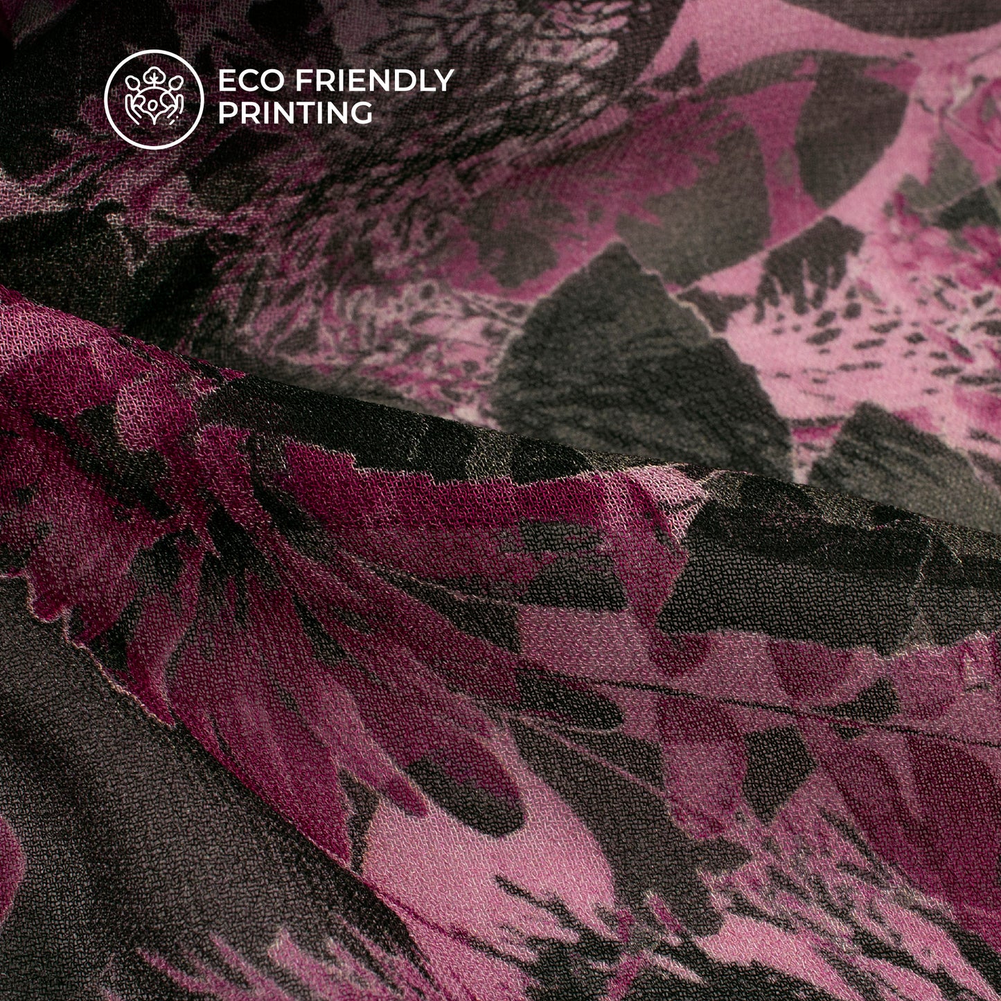Charcoal Grey And Pink Floral Digital Print Pure Georgette Fabric