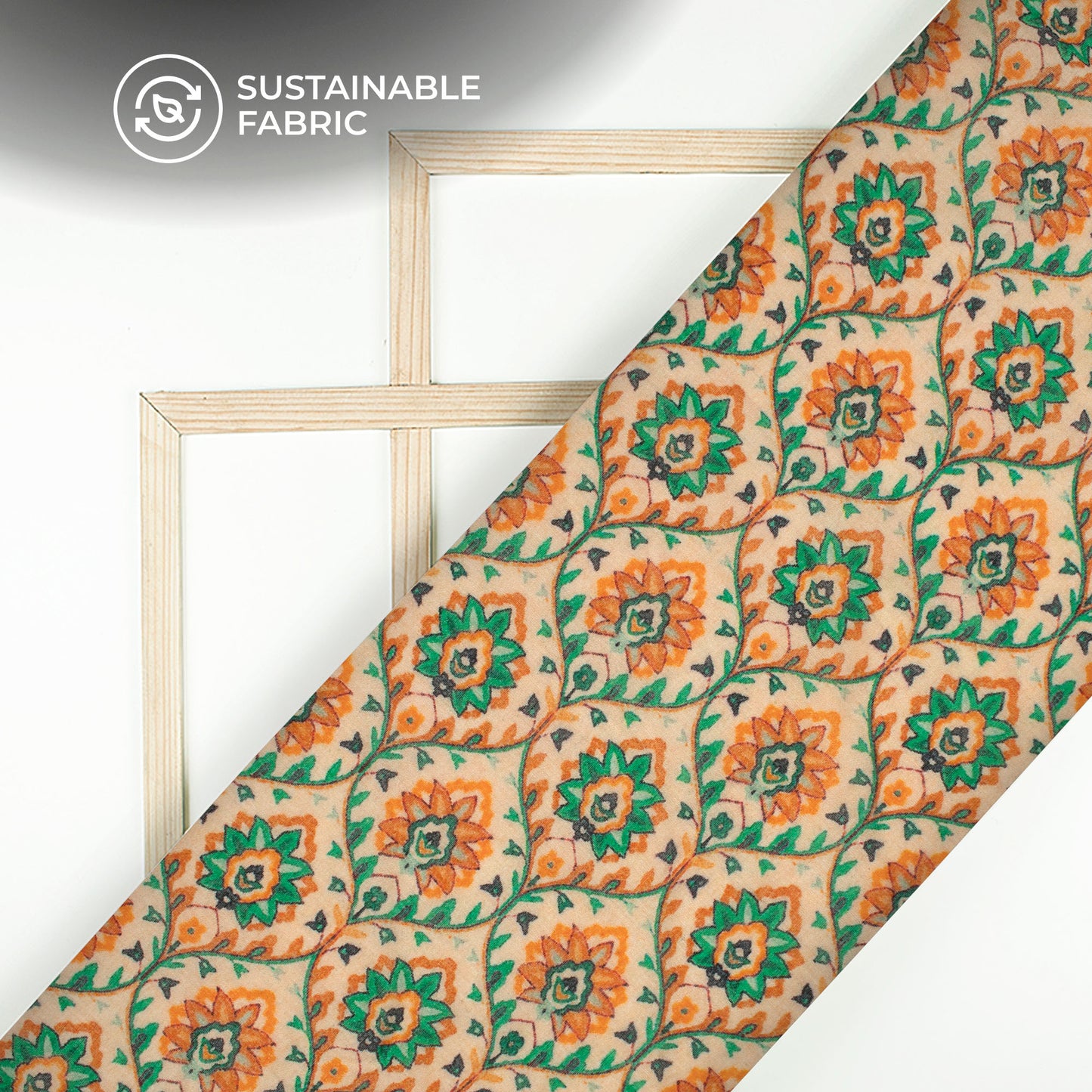 Exclusive Pale Orange And Green Floral Digital Print Pure Cotton Mulmul Fabric