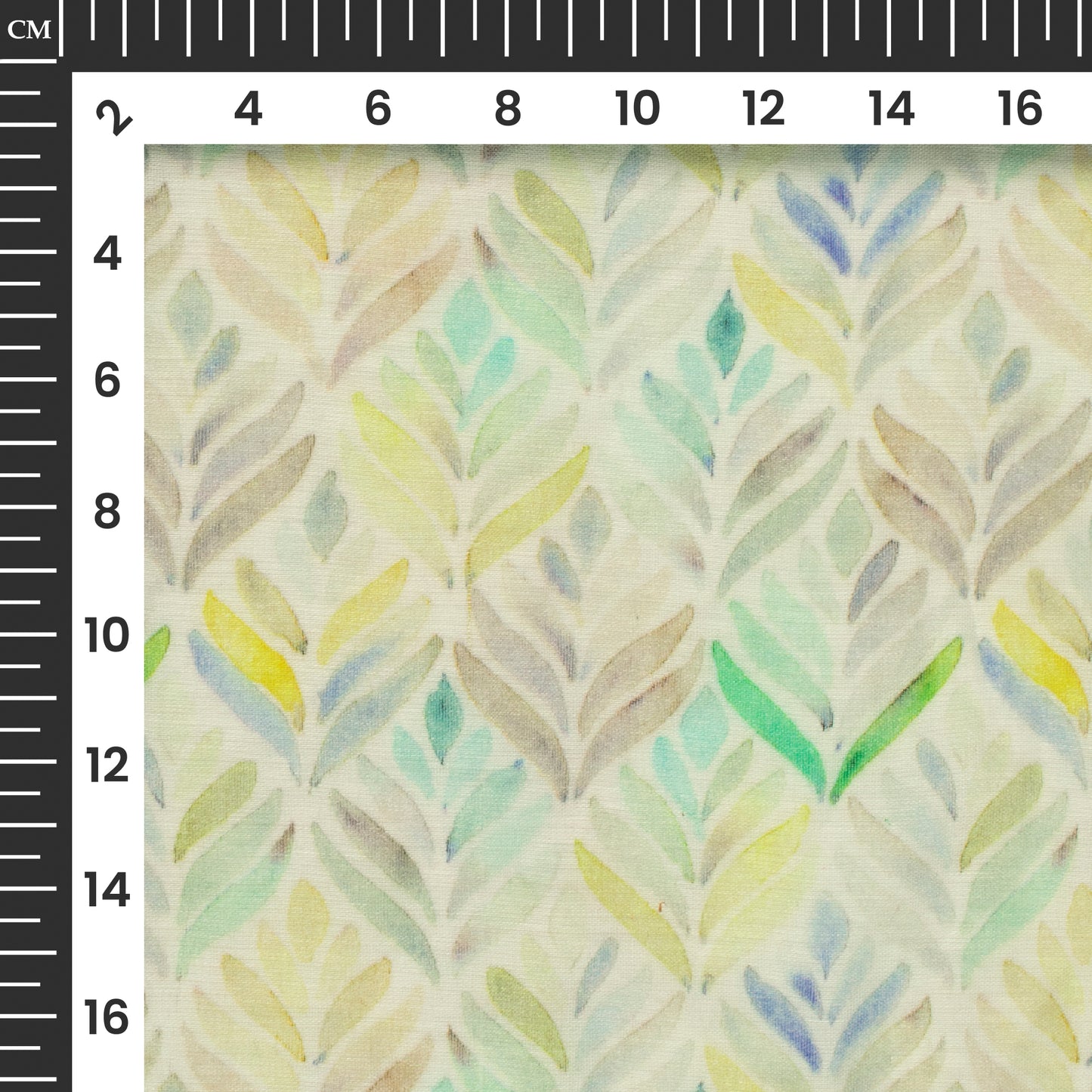 Exclusive White And Yellow Geometric Leaf Digital Print Pure Cotton Mulmul Fabric