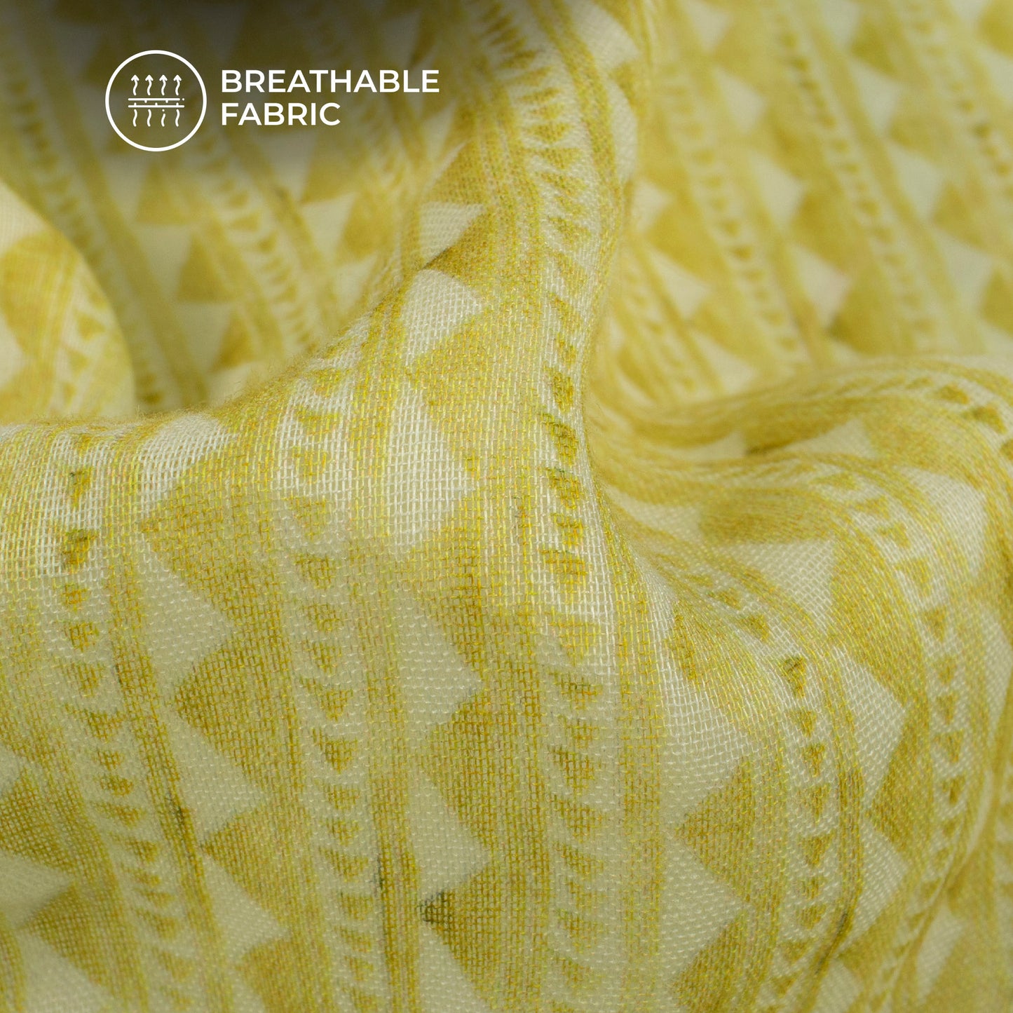 Exclusive Sand Yellow And White Stripes Digital Print Pure Cotton Mulmul Fabric