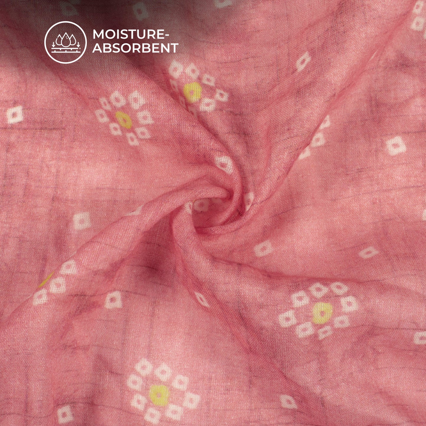 Exclusive Rouge Pink And White Bandhani Digital Print Pure Cotton Mulmul Fabric