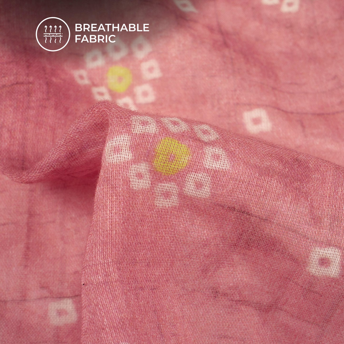 Exclusive Rouge Pink And White Bandhanii Digital Print Pure Cotton Mulmul Fabric