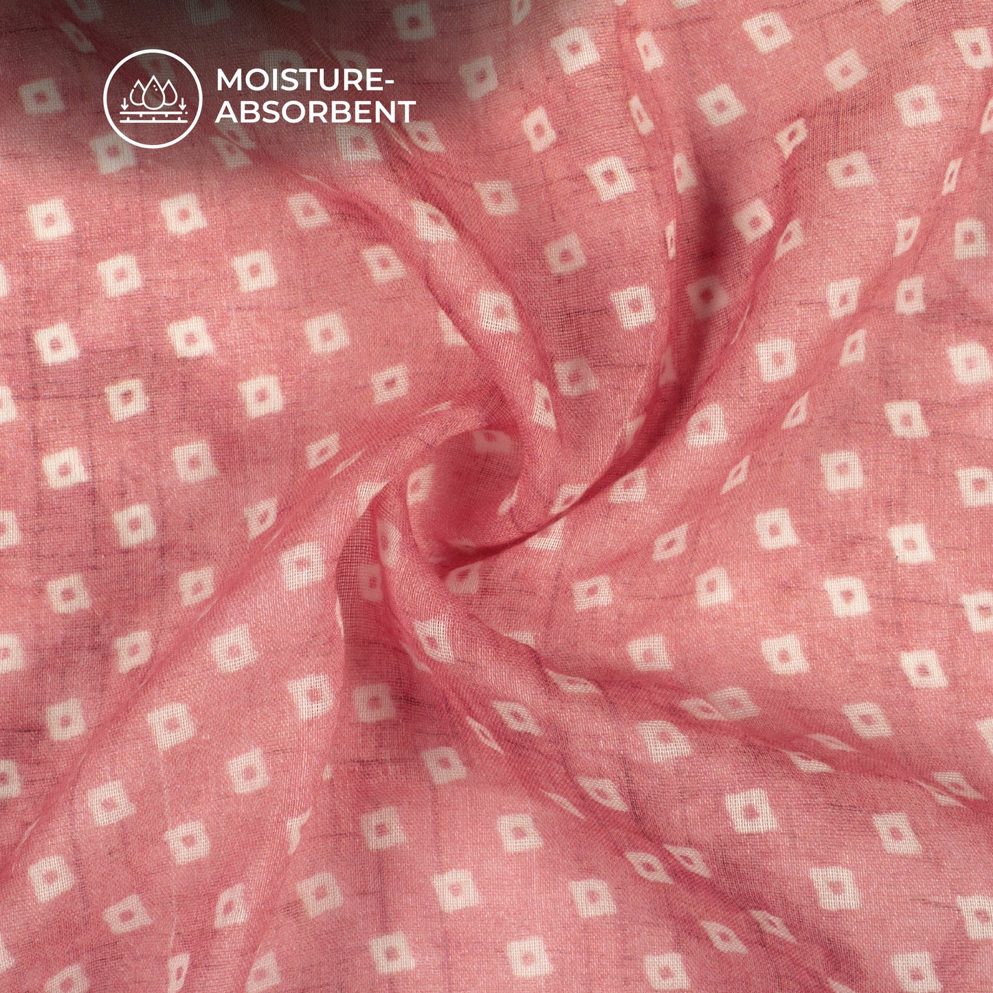 Exclusive Sweet Pink And White Bandhanii Digital Print Pure Cotton Mulmul Fabric