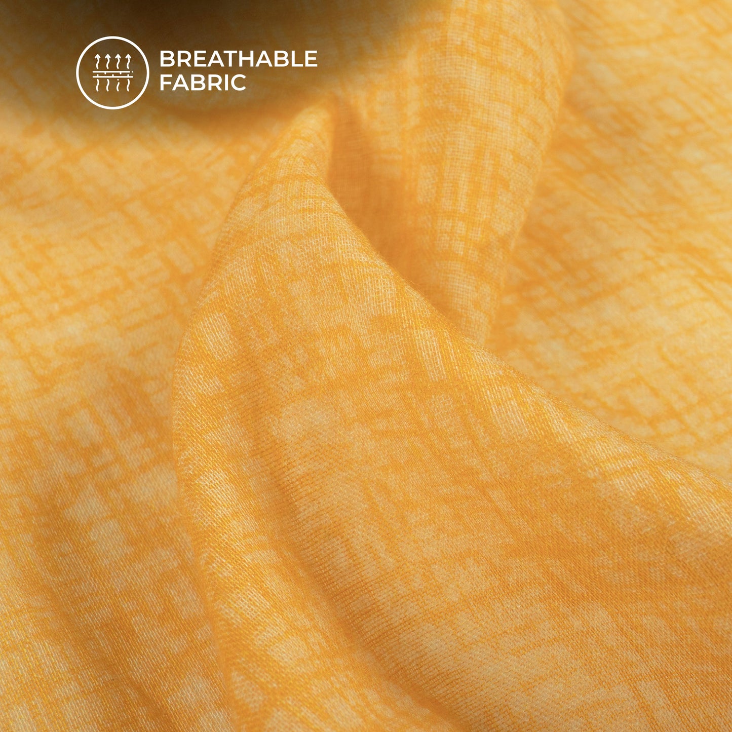 Exclusive Ochre Yellow And Beige Texture Digital Print Pure Cotton Mulmul Fabric
